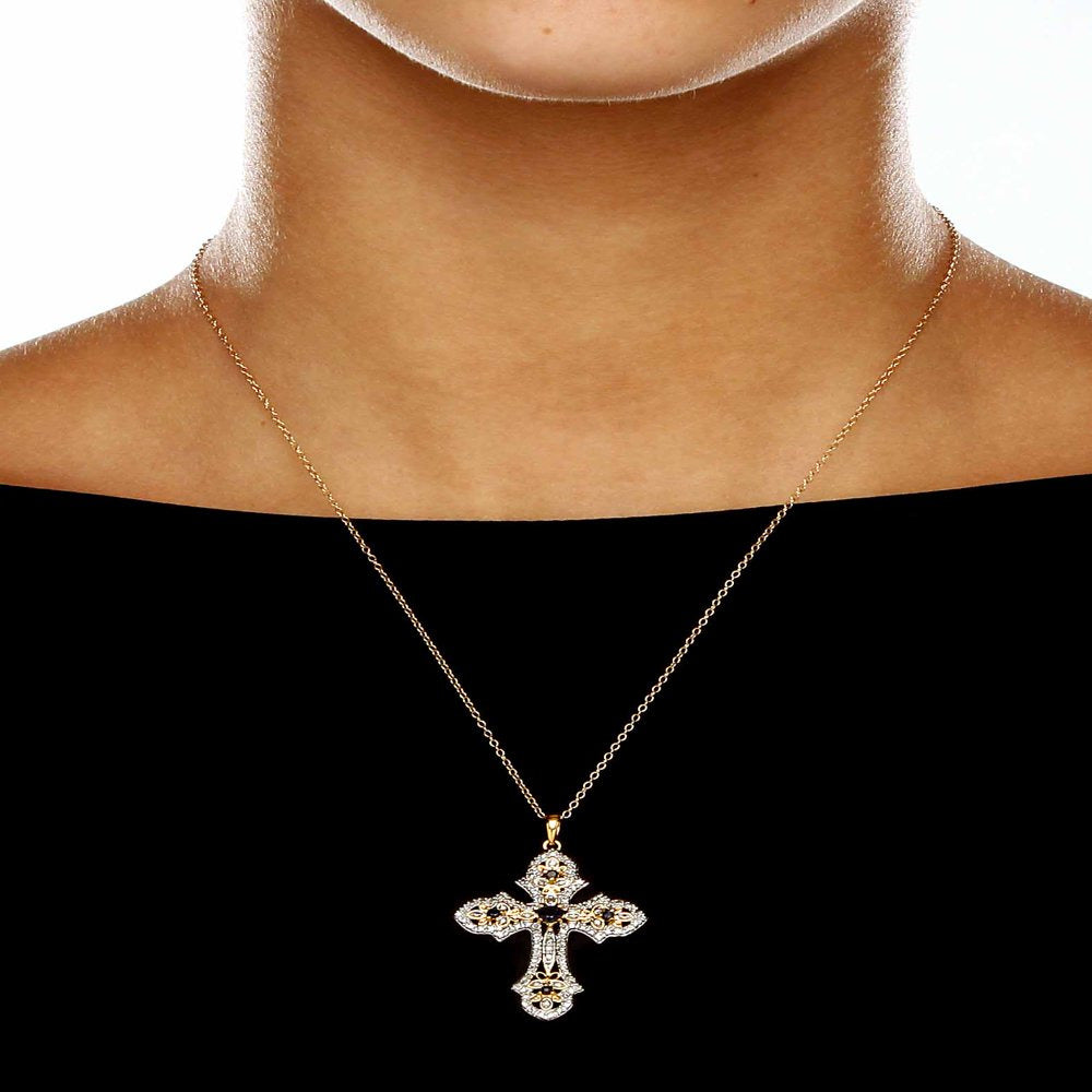 .46 TCW Genuine Midnight Sapphire and Diamond Accented Cross Pendant 18K Gold-Pl