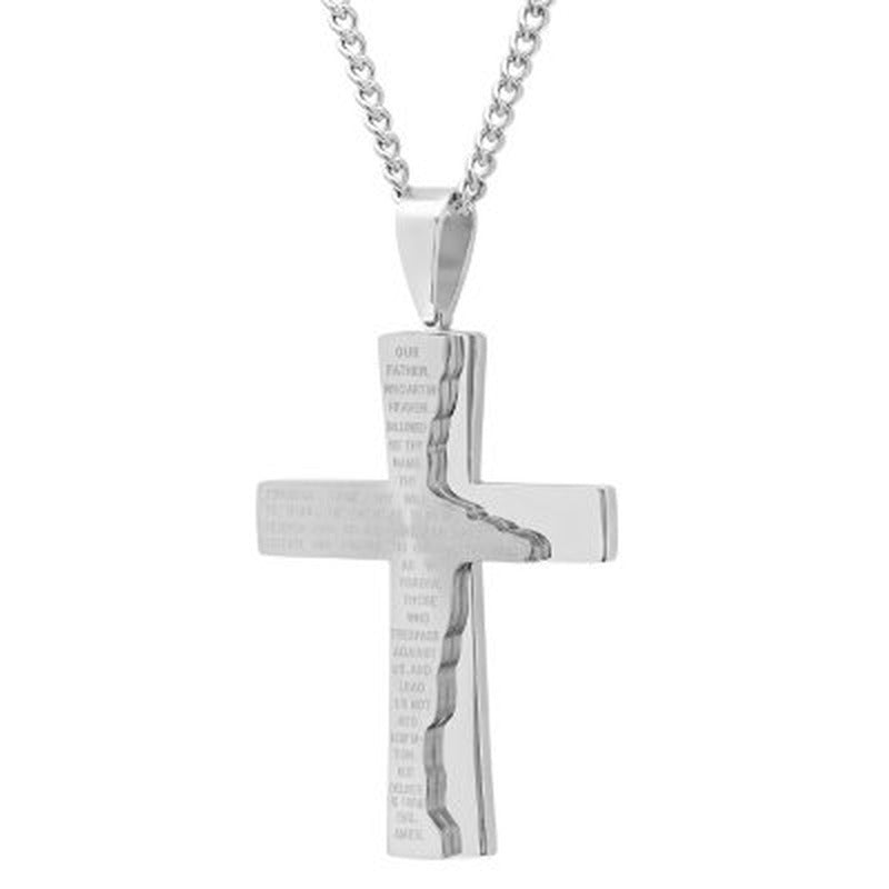 Men'S Stainless Steel Lord'S Prayer Cross Pendant