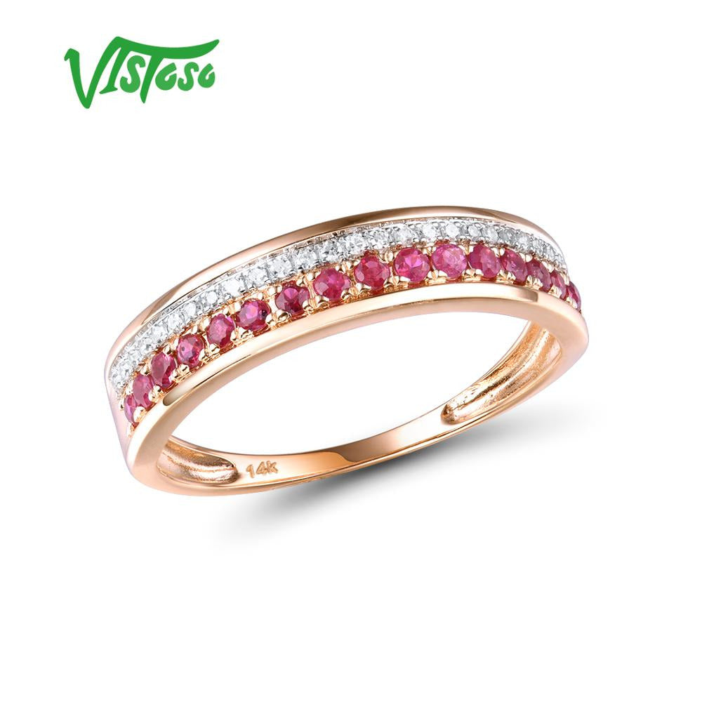 14K Rose Gold Rings for Lady Genuine Shiny Diamond Fancy Ruby Sapphire Emerald