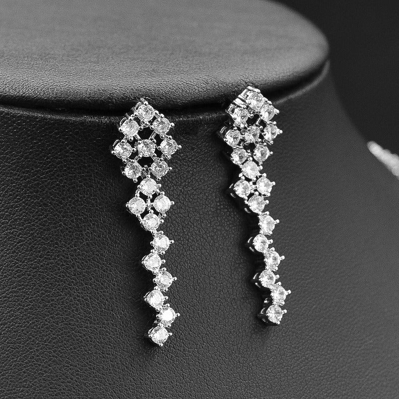 Fashion Crystal Diamond Necklace and Earring Two-Piece Set Female Elegant Clavic