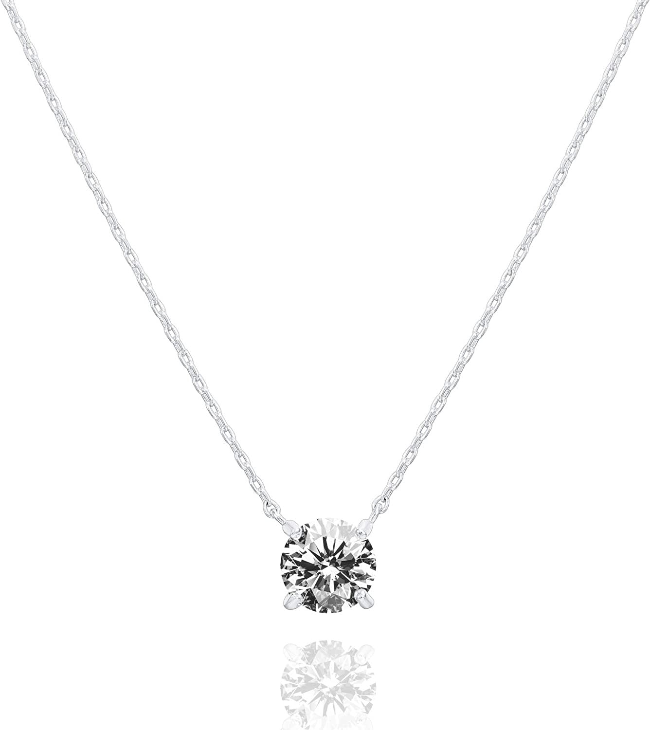 14K Gold Plated Crystal Solitaire 1.5 Carat (7.3Mm) CZ Dainty Choker Necklace