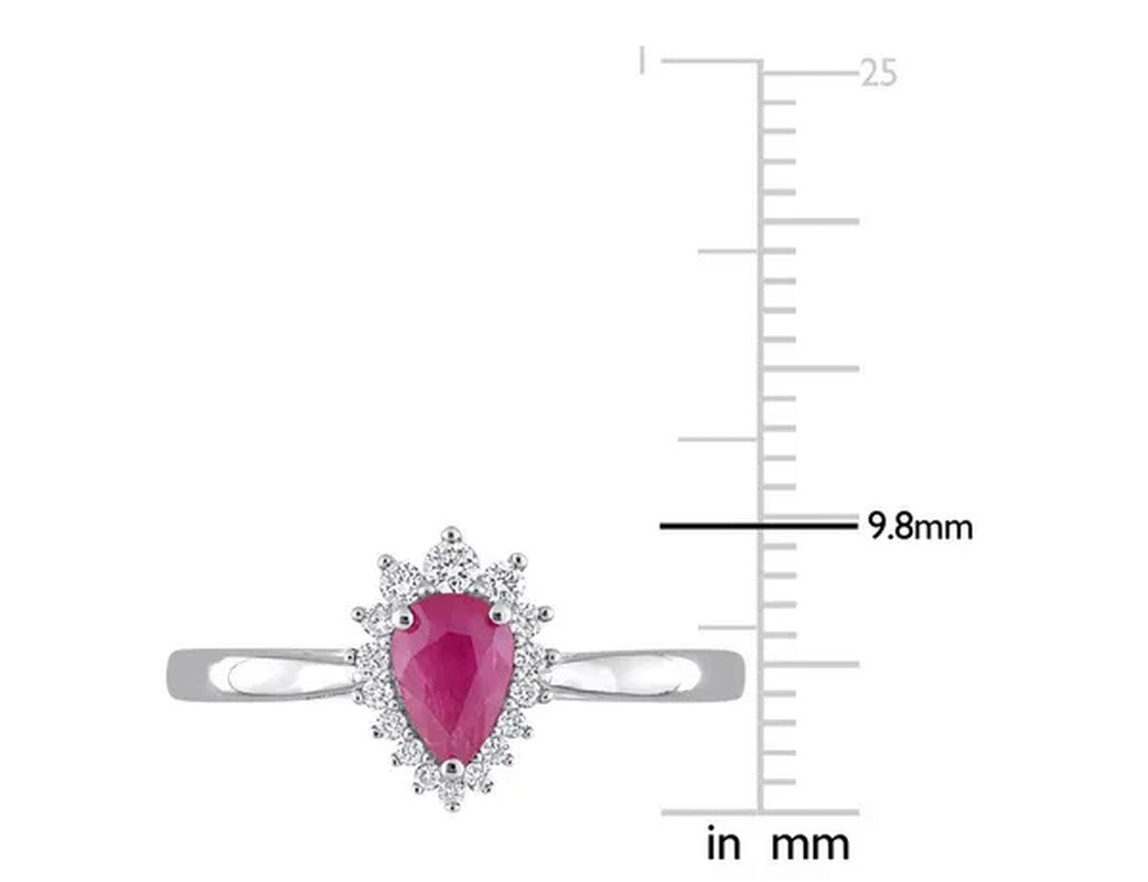 1/2 Carat (Ctw) Ruby Pear-Cut Ring with Diamonds in 14K White Gold