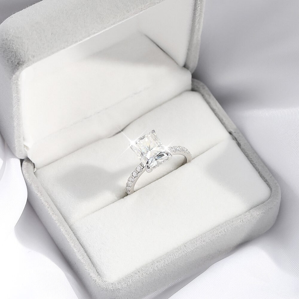 4Ct Radiant Cut Moissanite Solitaire Ring for Women D Color Sparkling