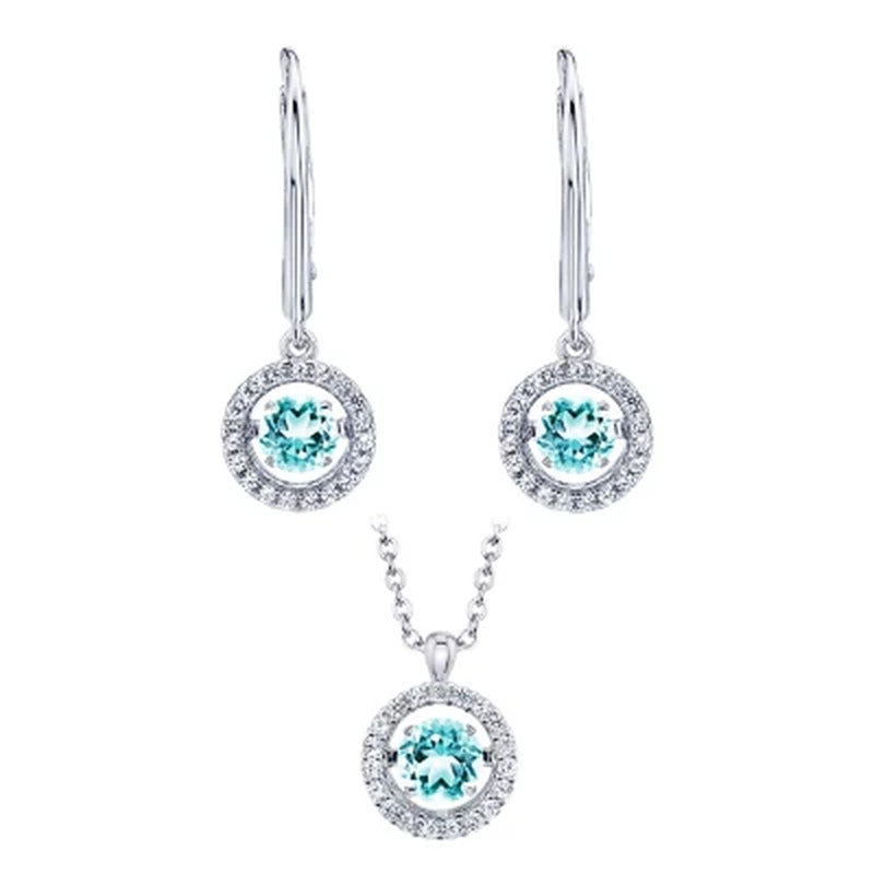 Dancing Aquamarine and Lab Created White Sapphire Pendant and Ear Set in Sterlin