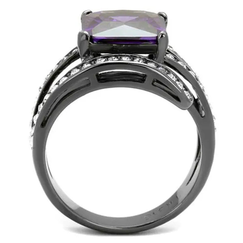 Women'S Stainless Steel 316 Rose Gold Princess Cut Champagne or Gray & Amethyst