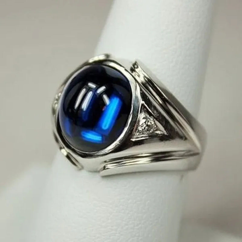 Classic Blue Zircon Rings for Men and Women Silver Color White Zircon Ring Engag