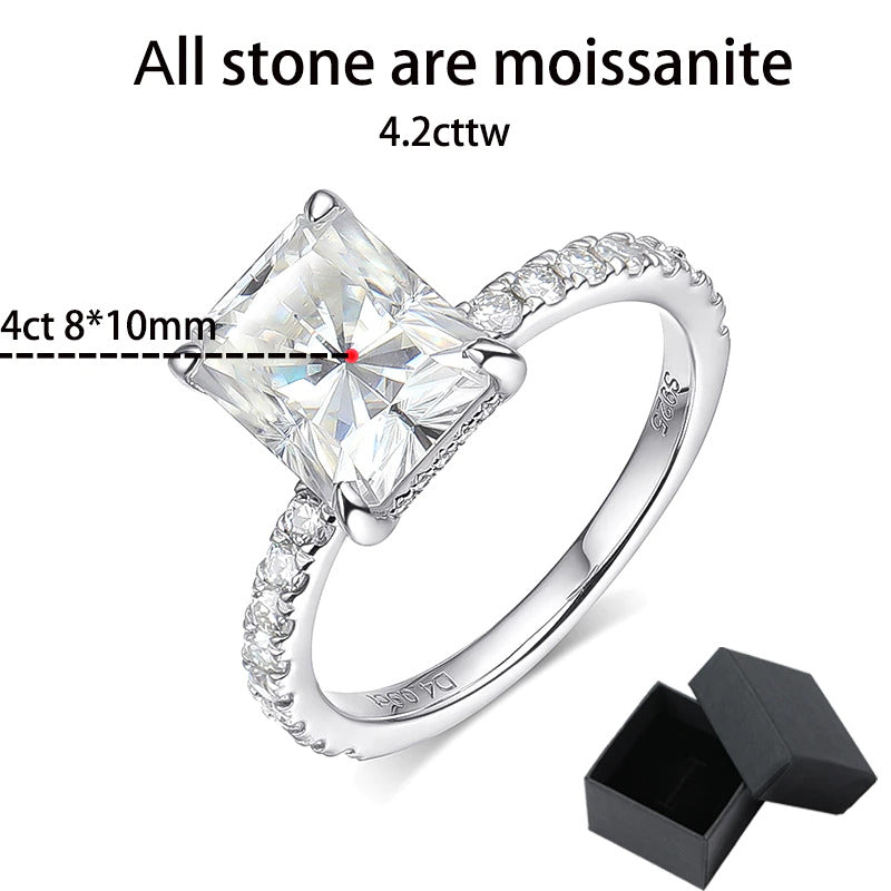 4Ct Radiant Cut Moissanite Solitaire Ring for Women D Color Sparkling