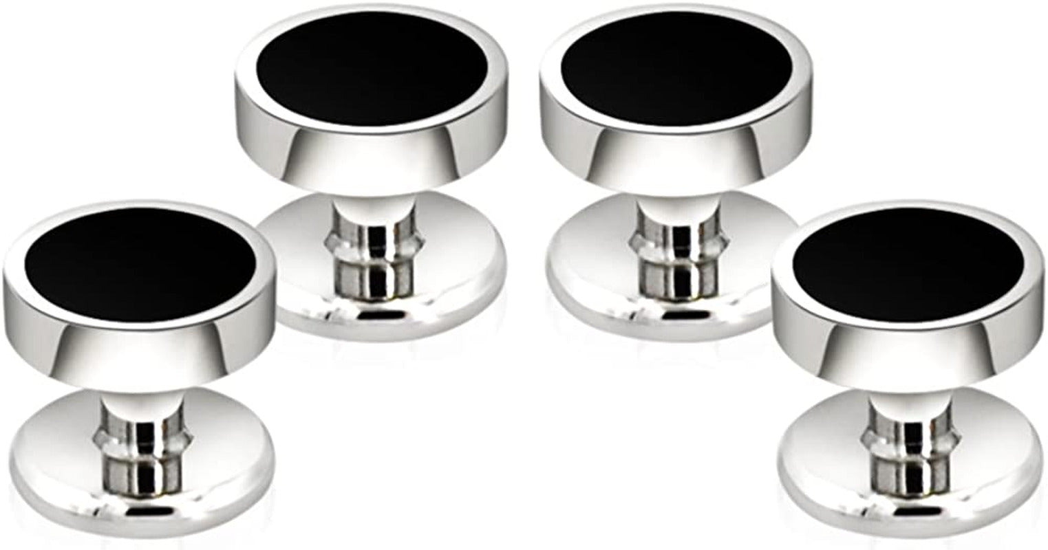 Onyx Cufflinks and Studs Set Formal Black Silver Groomsmen Groom Wedding Gift Cu