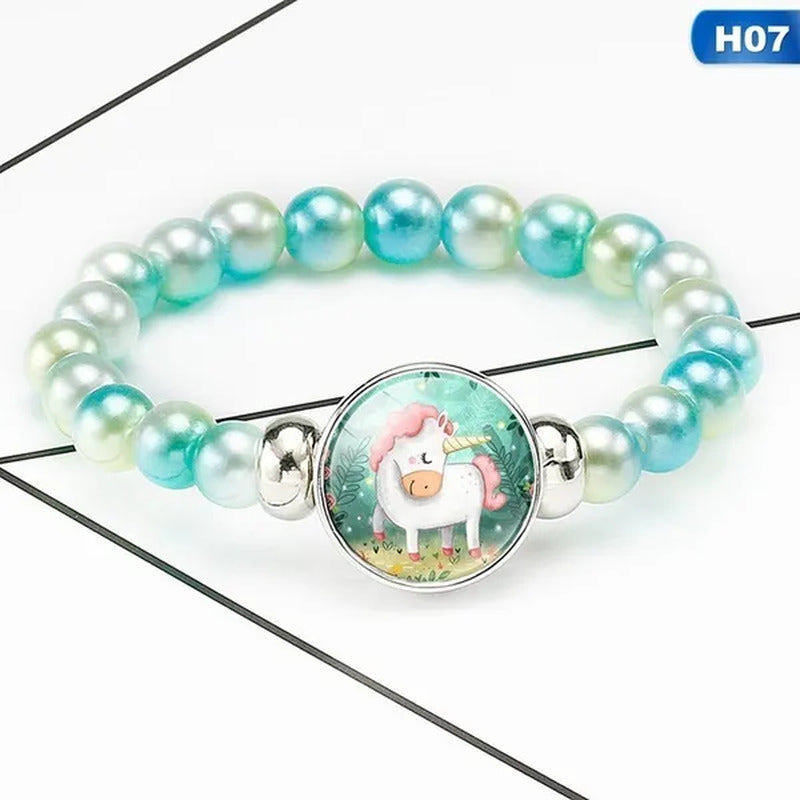 12 Styles Cute Unicorn Glass Rainbow Beads Bracelets & Bangles for Kids Girls Pa