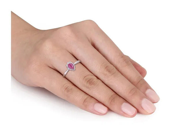 1/2 Carat (Ctw) Ruby Pear-Cut Ring with Diamonds in 14K White Gold