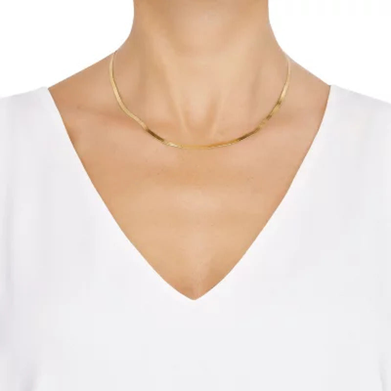 Italian 14K Yellow Gold Solid 3Mm Herringbone Chain Necklace