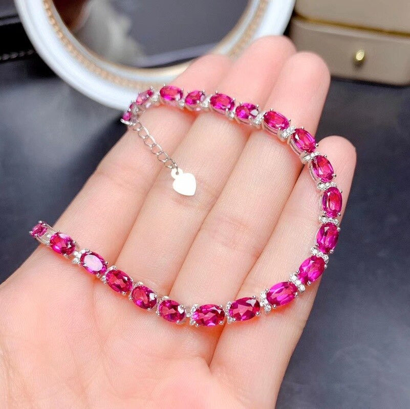 100% Natural Pink Topaz Bracelet 925 Silver Bracelet Jewelry Bracelet Ladies