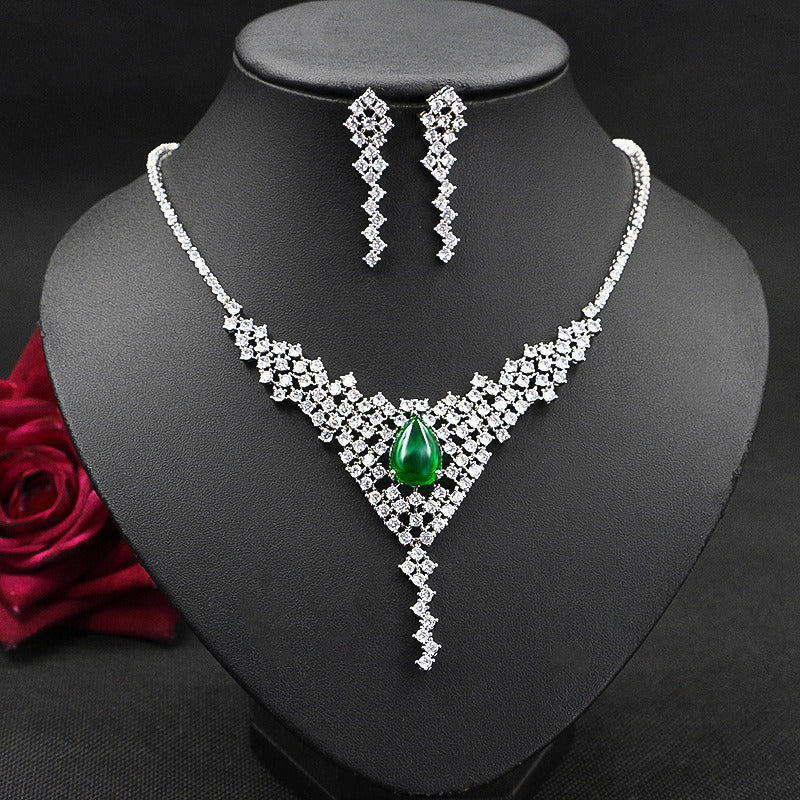 Fashion Crystal Diamond Necklace and Earring Two-Piece Set Female Elegant Clavic