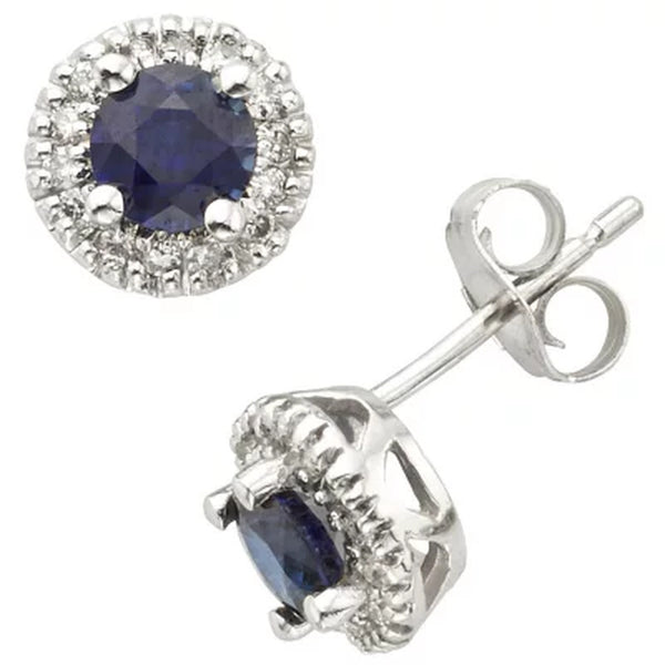 Blue Sapphire and Diamond Earrings in 14K Gold