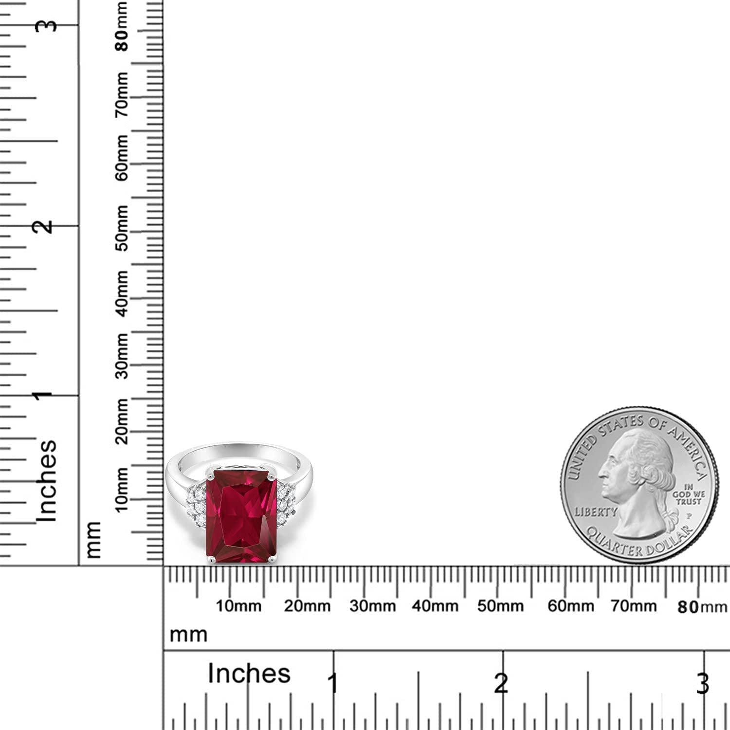 925 Sterling Silver Red Created Ruby Engagement Ring for Women (8.30 Cttw, Emera