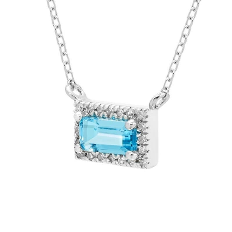 Blue Topaz and .06 CT. T.W. Diamond Baguette Pendant Necklace in 14K Gold