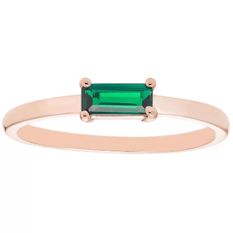 Lab Emerald Baguette Ring in 14K Gold