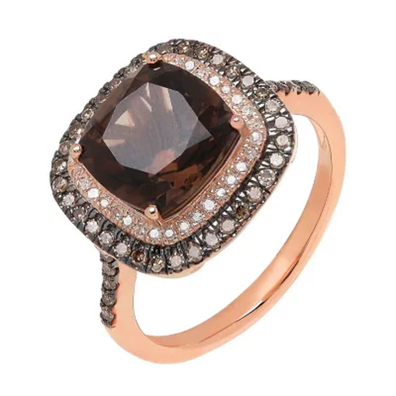 9Mm Smoky Quartz and 0.34 CT. T.W. Diamond Ring in 14K Rose Gold