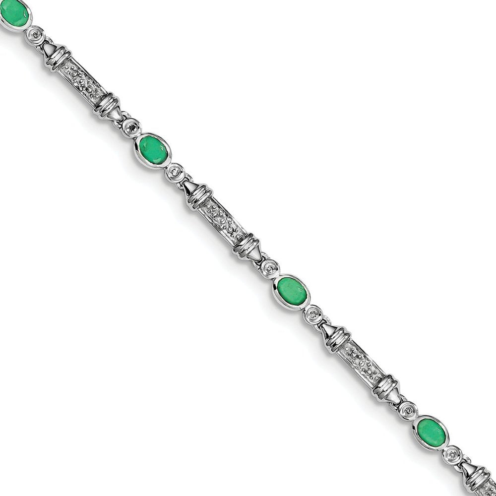 Sterling Silver Rhodium-Plated Emerald and Diamond Bracelet