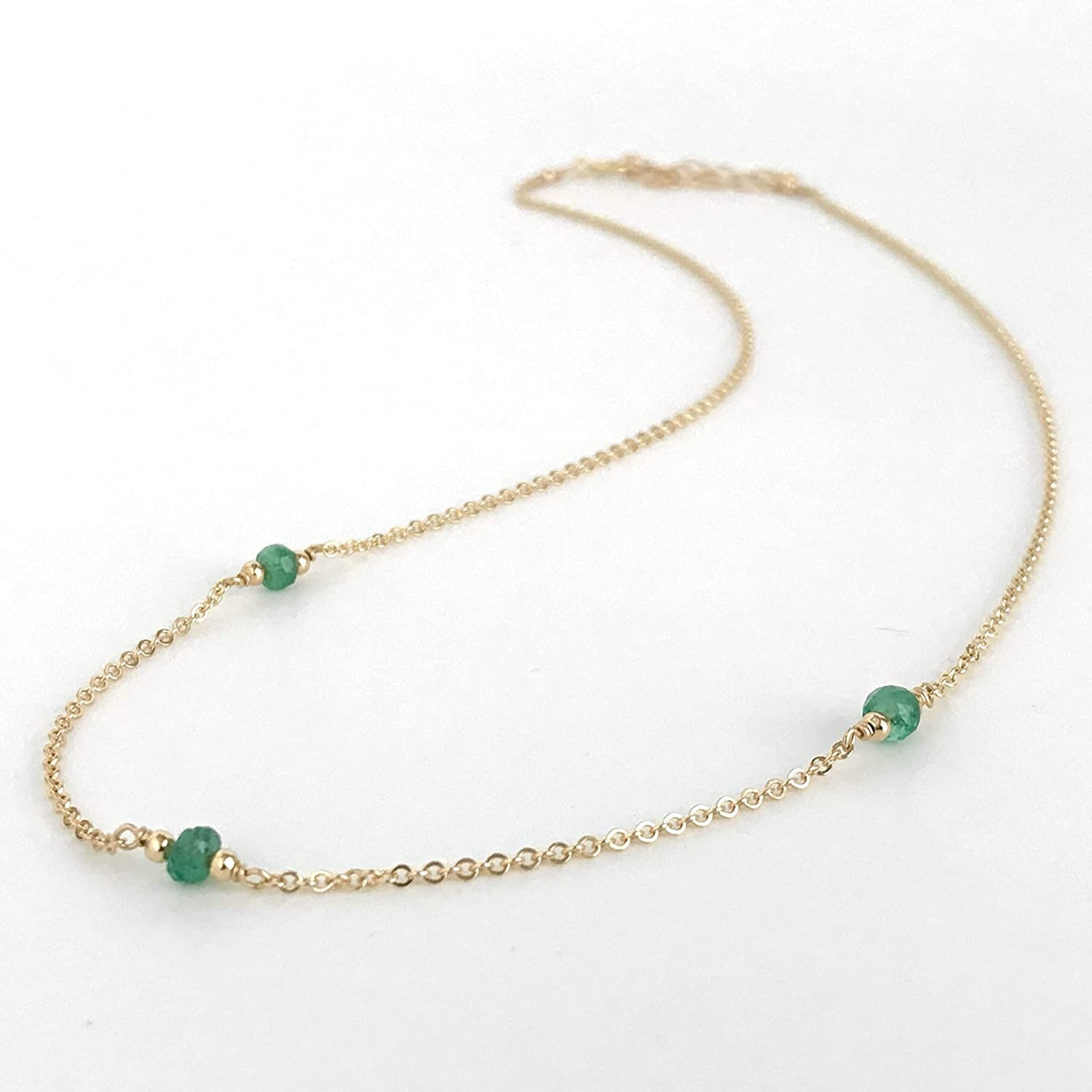 Genuine Emerald Necklace for Woman - May Birthstone Necklace - 14K Gold Filled o