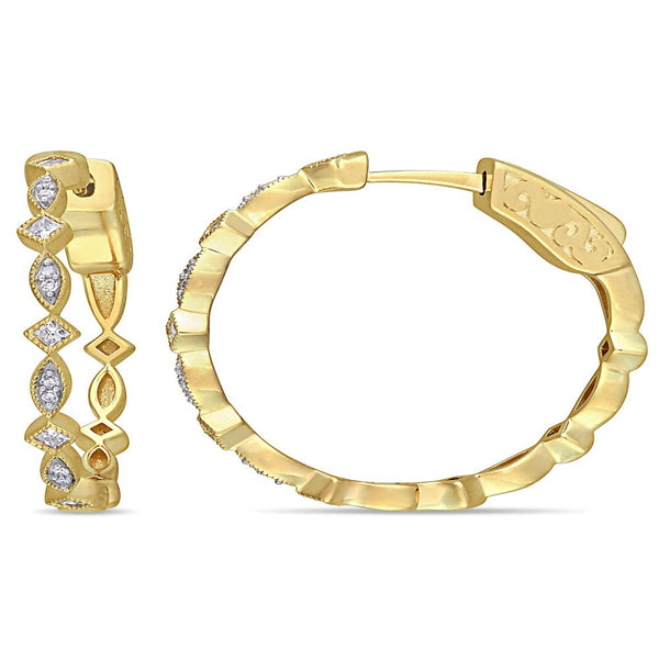 Miabella 1/4 Carat T.W. Diamond 10Kt Yellow Gold 25MM Vintage Hoop Earrings