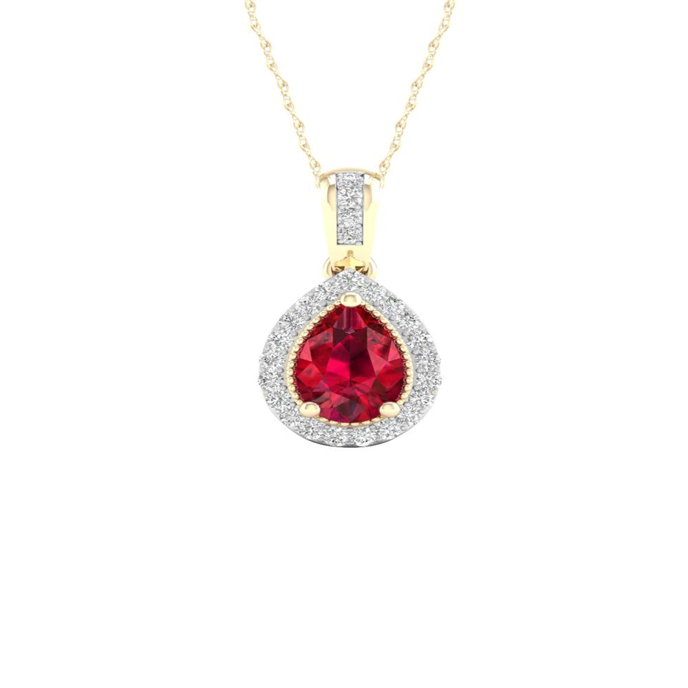 Imperial Gemstone 10K Yellow Gold Ruby 1/10 CT TW Diamond Halo Necklace