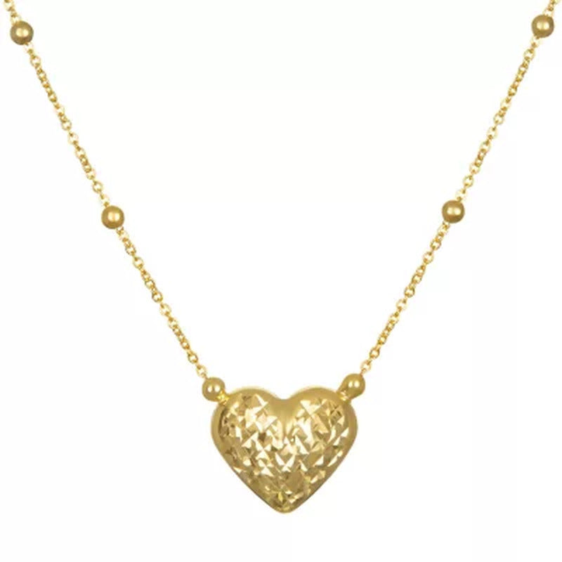 14K Yellow Gold Diamond Cut Reversible Heart Pendant