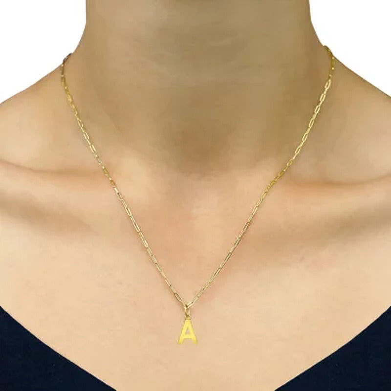 14K Yellow Gold Initial Pendant on Paperclip Chain, 16-18 In.