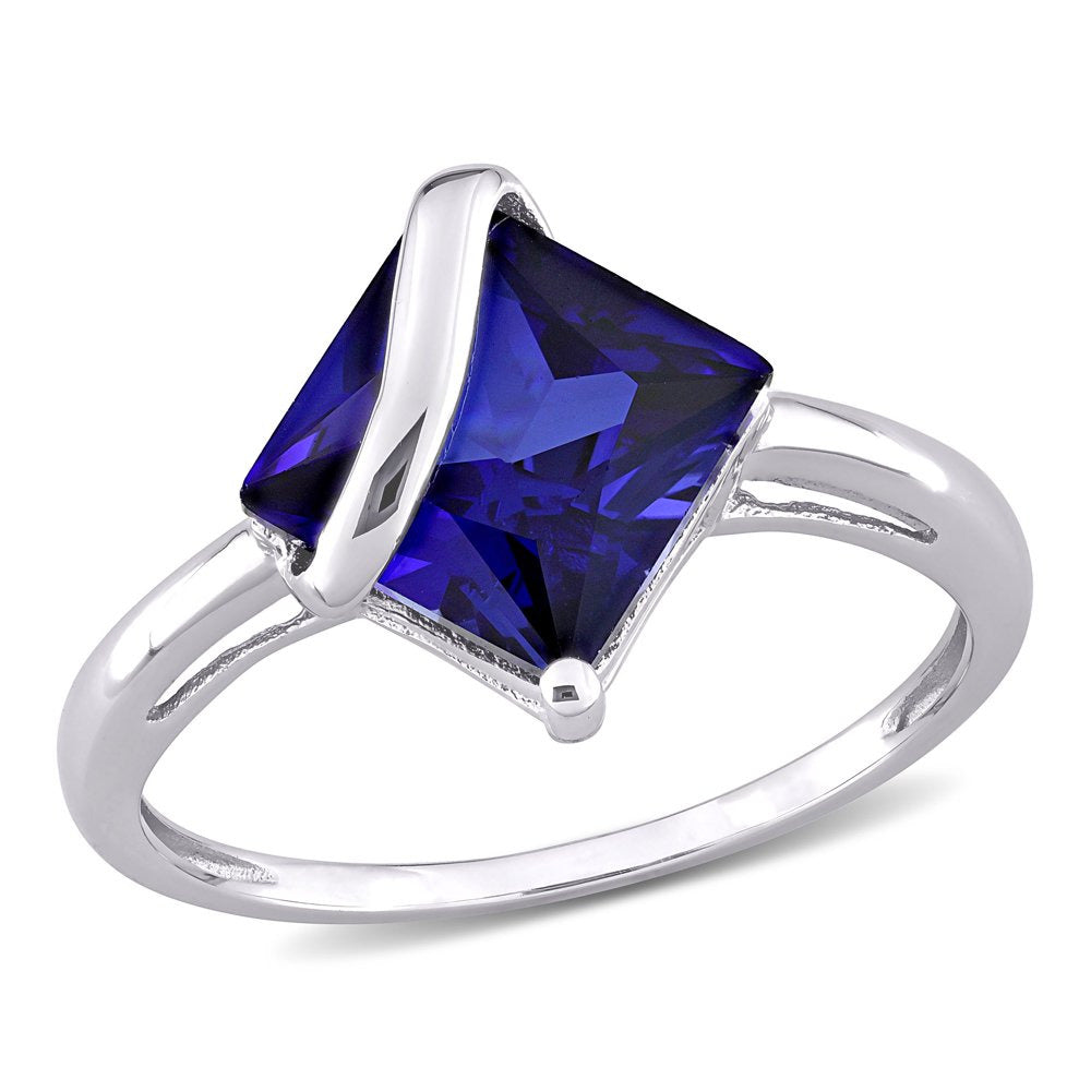 Miabella Women'S 3 Carat T.G.W. Princess-Cut Created Blue Sapphire 10Kt White Go