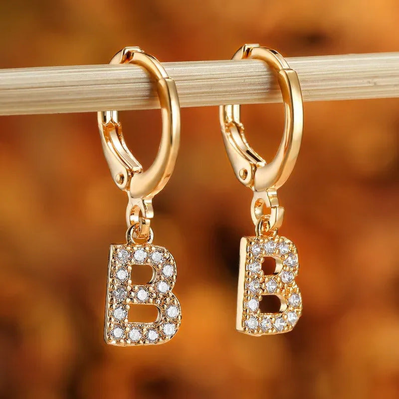 1 Pair 14K Gold Filled Cute Initial A-Z Letter Earrings CZ Zircon Diamond Gold S