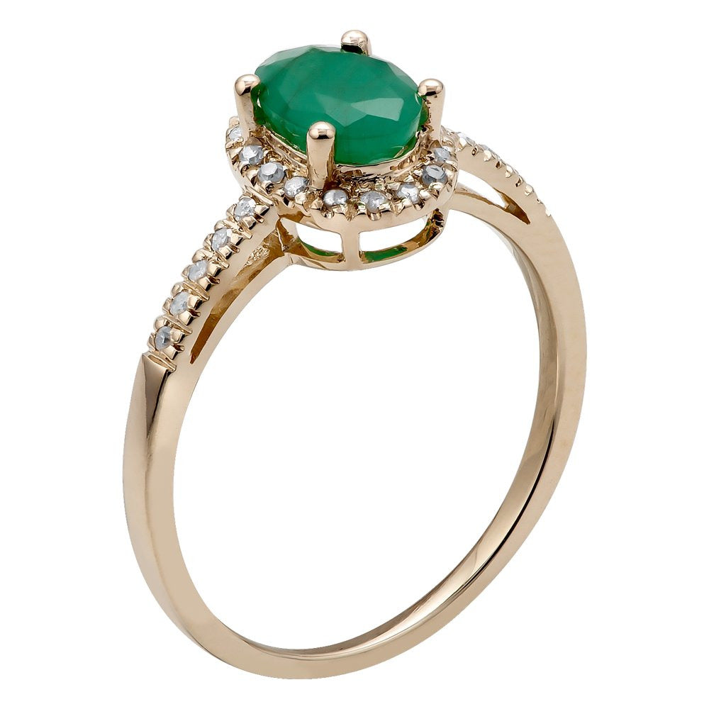 10K Yellow Gold Oval Emerald and Diamond Halo Ring