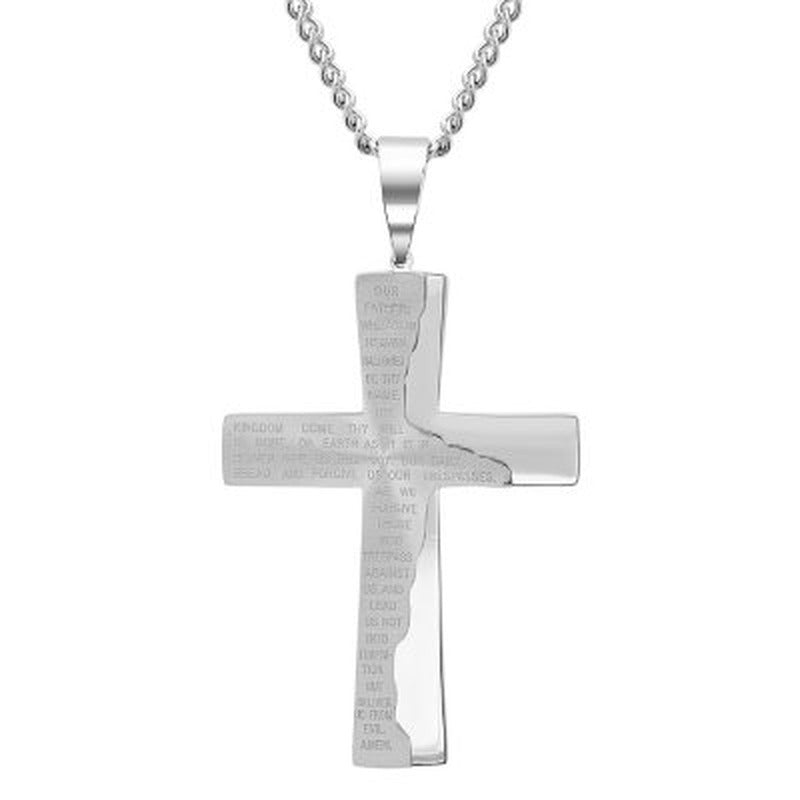 Men'S Stainless Steel Lord'S Prayer Cross Pendant