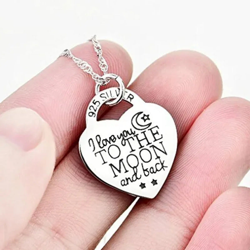 1PC Engraved I Love You to the Moon and Back Sterling Silver Heart Necklace Love