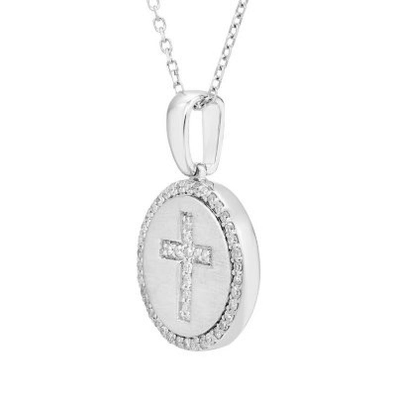 0.14 CT. T.W. Diamond Cross Charm Necklace in Sterling Silver