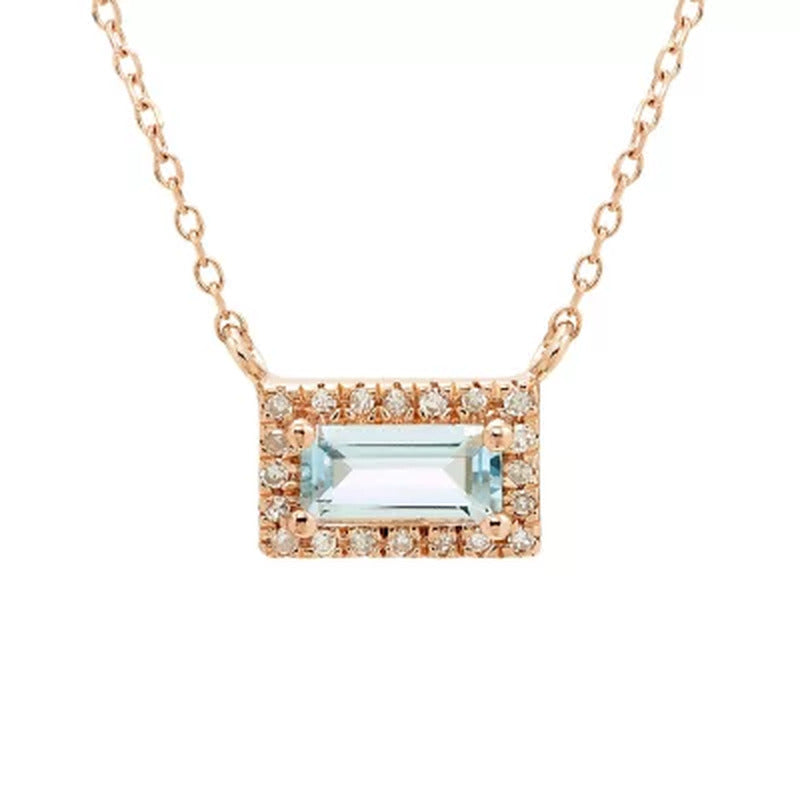 Aquamarine and 0.06 CT. T.W. Diamond Pendant in 14K Gold