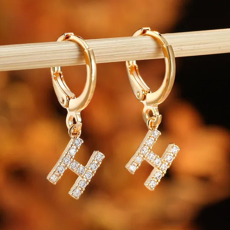 1 Pair 14K Gold Filled Cute Initial A-Z Letter Earrings CZ Zircon Diamond Gold S