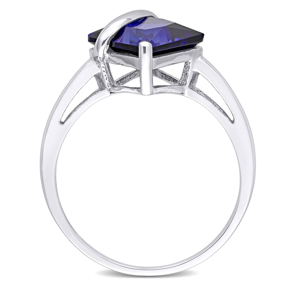 Miabella Women'S 3 Carat T.G.W. Princess-Cut Created Blue Sapphire 10Kt White Go