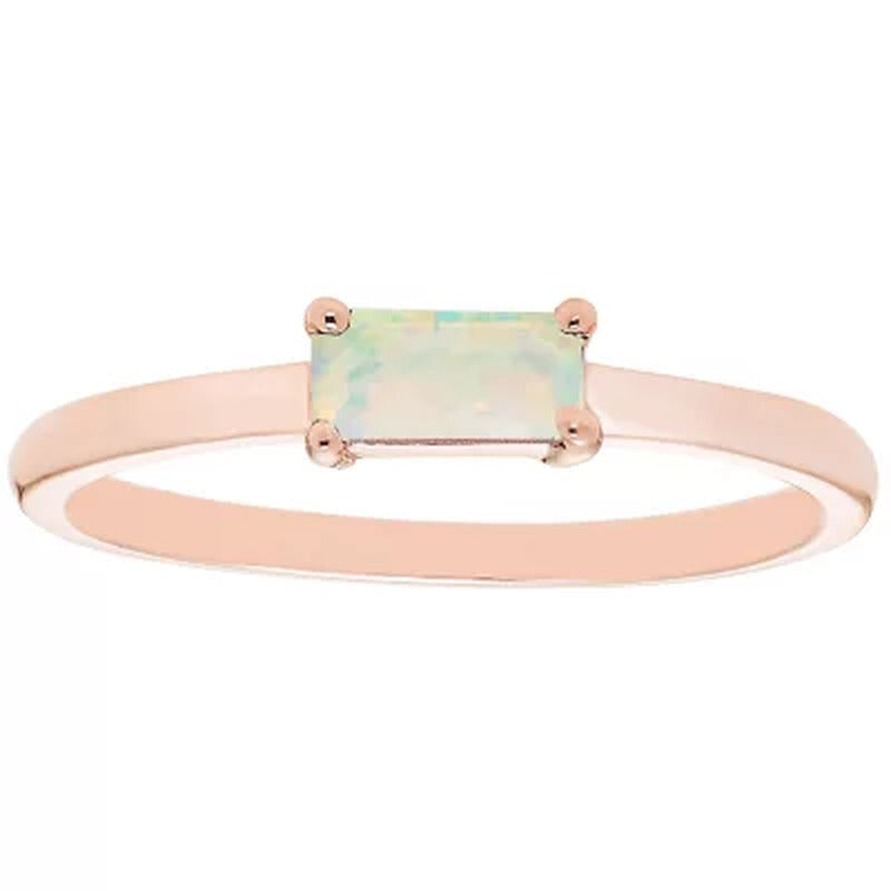 Lab Opal Baguette Ring in 14K Gold