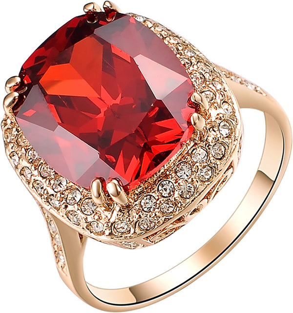 Red Fashion Cz Rings for Women Wedding 18K Rose Gold Plated Big Halo Austrian Cr