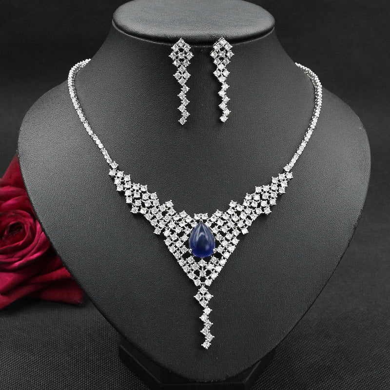 Fashion Crystal Diamond Necklace and Earring Two-Piece Set Female Elegant Clavic