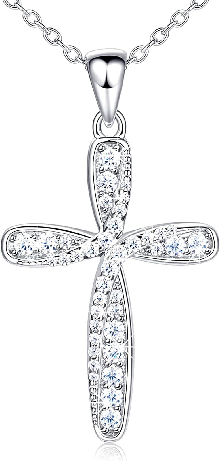 Cross Necklace for Women 925 Sterling Silver White Gold Cross Necklaces, Twisted