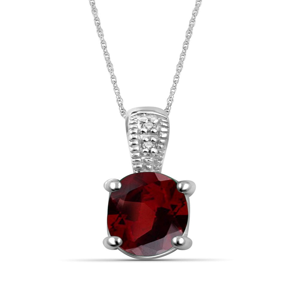 1.00 Carat T.G.W. Garnet Gemstone and Diamond Accent Pendant Necklace