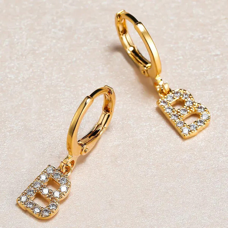 1 Pair 14K Gold Filled Cute Initial A-Z Letter Earrings CZ Zircon Diamond Gold S