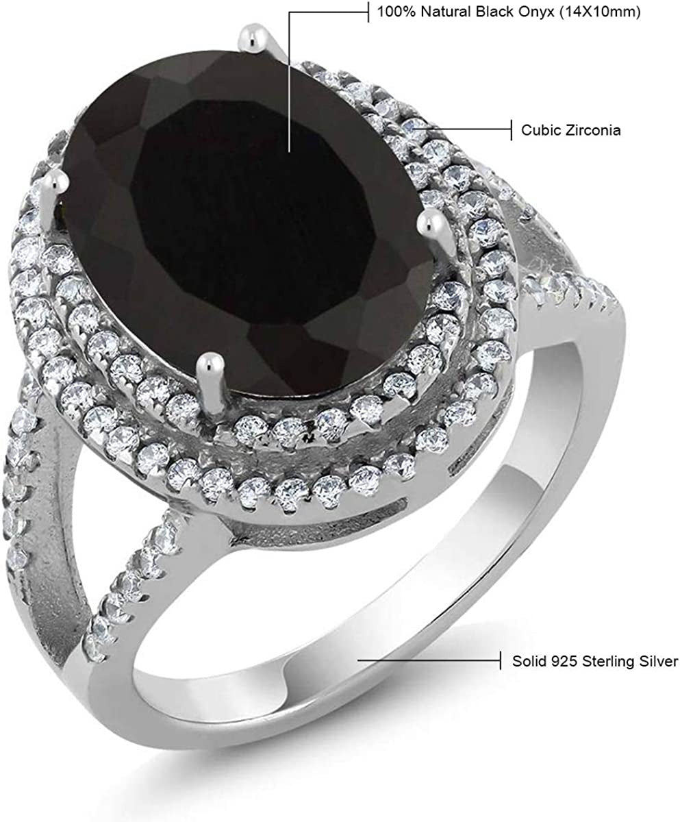 925 Sterling Silver Black Onyx Women'S Ring (6.44 Cttw, Oval 14X10MM, Gemstone B