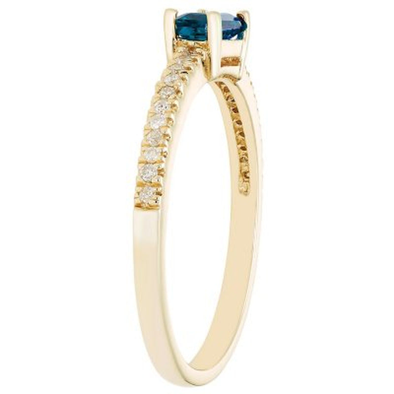 London Blue Topaz and 0.10 CT. T.W. Diamond Ring in 14K Gold