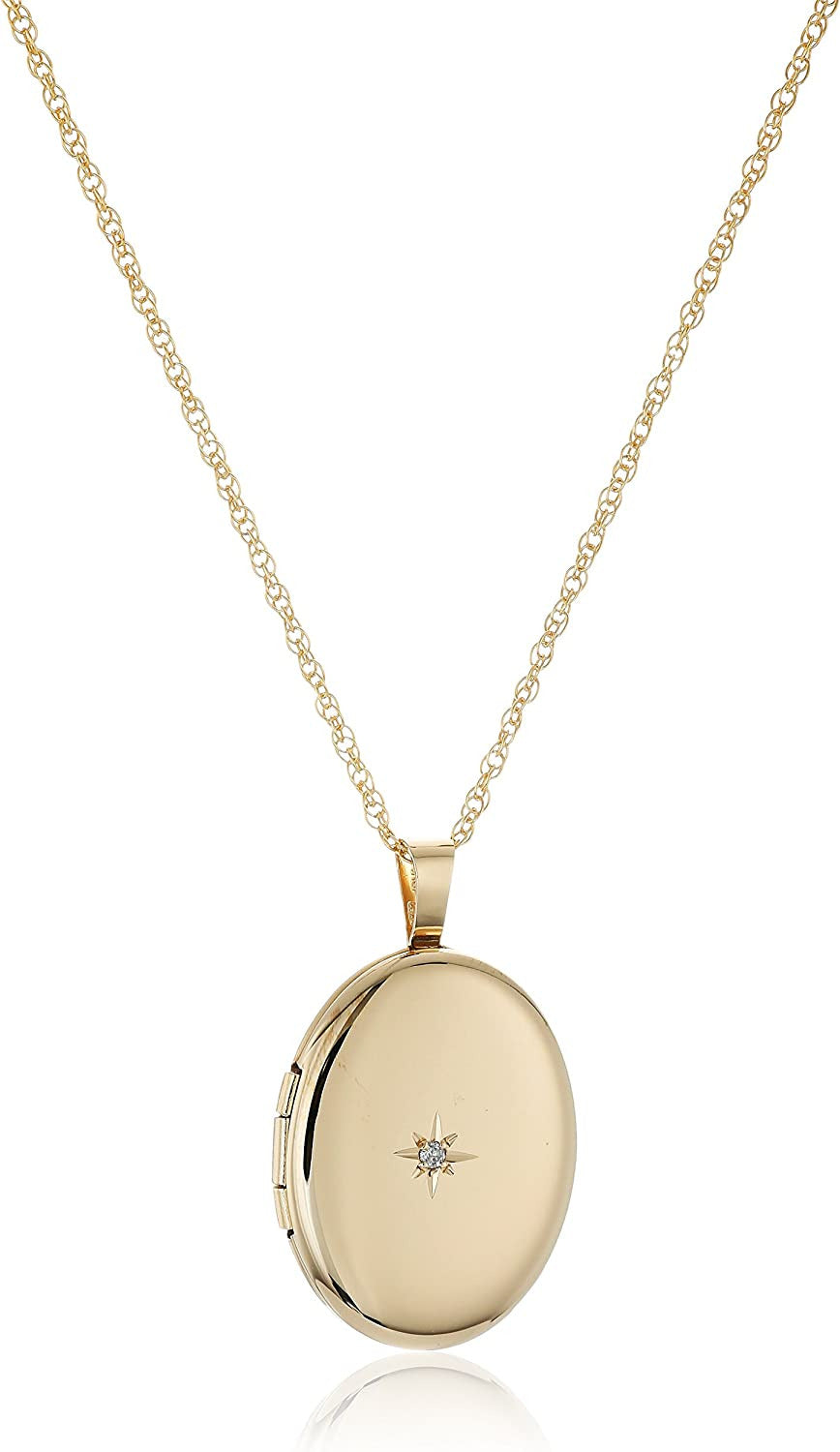 14K Yellow Gold-Filled Oval Locket with Diamond-Accent, 20"