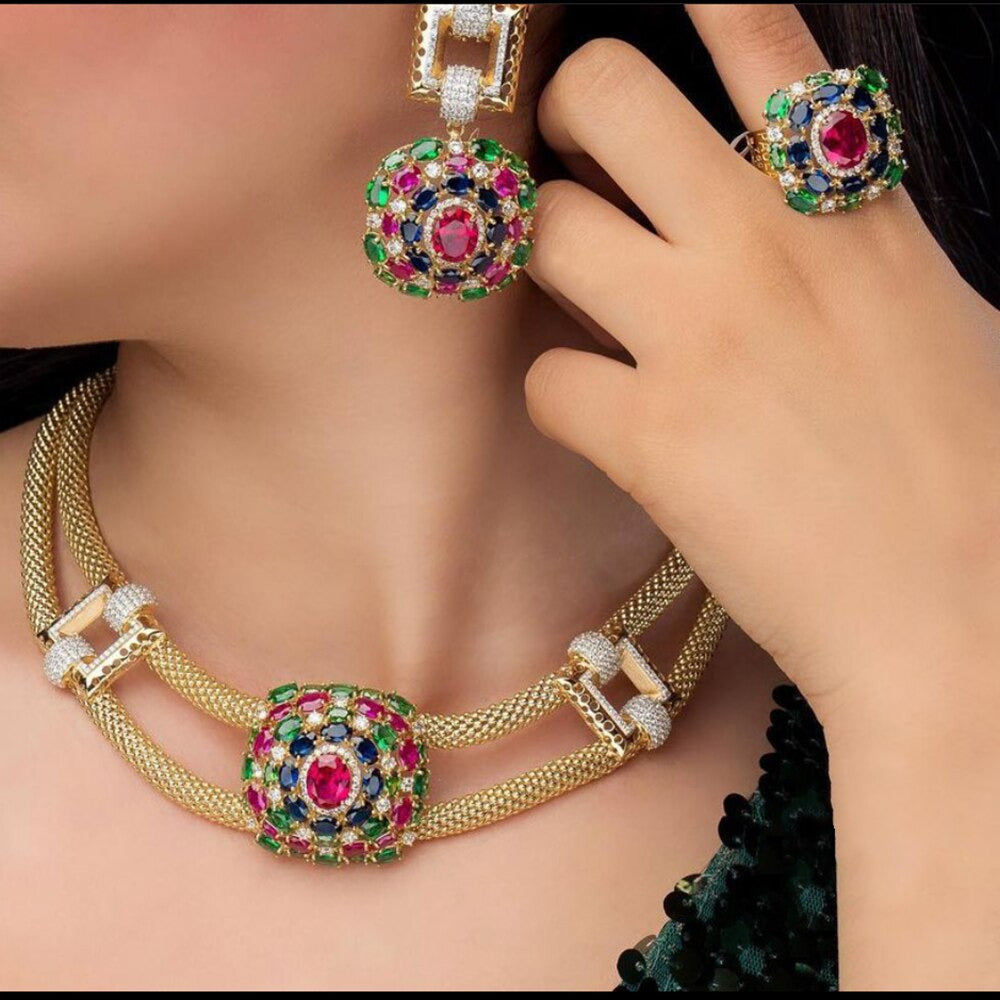 Famous Luxury Brand 4PCS Nigerian Jewelry Set for Women Wedding Cubic Zircon