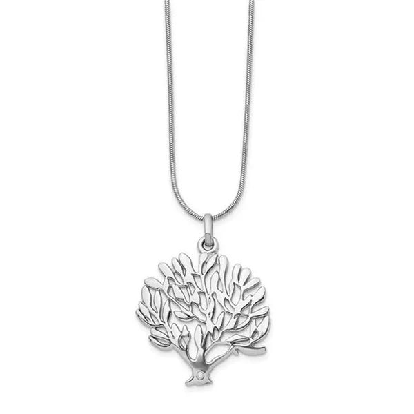 18 In. Sterling Silver Diamond Tree Pendant Necklace&#44; Polished