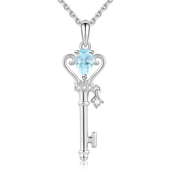 Majesty Diamonds MDS170336 0.75 CTW Oval Blue Topaz Key Pendant Necklace in .925