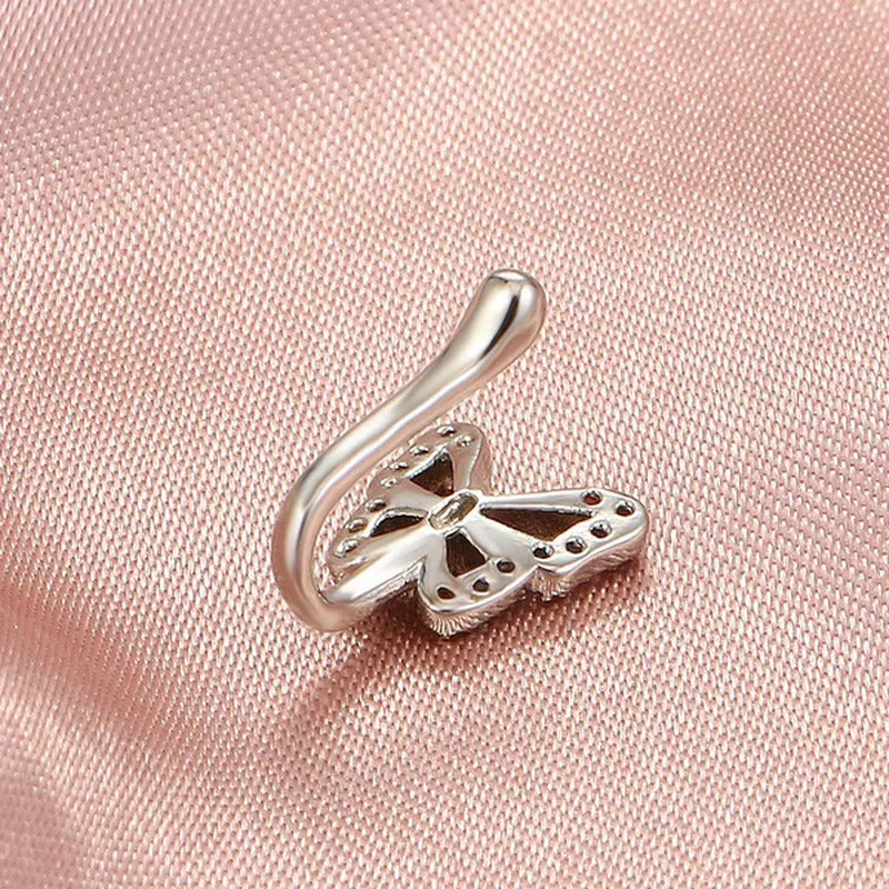 1 PC Crystal Diamond Fake Piercing Nose Ring Butterfly Non Piercing Clip on Nose